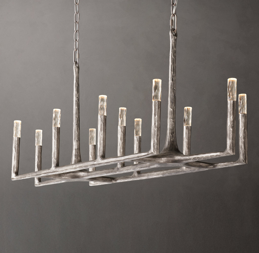 Artisan Thaddeus Linear Chandelier – 54" Forged Pewter