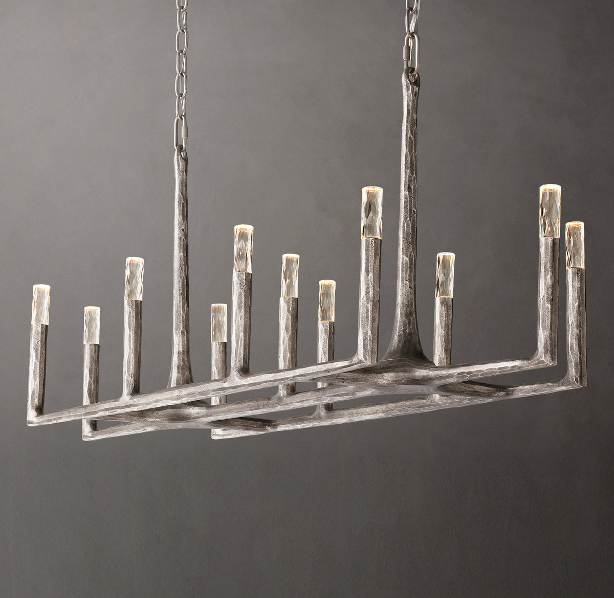 Artisan Thaddeus Linear Chandelier – 54" Forged Pewter