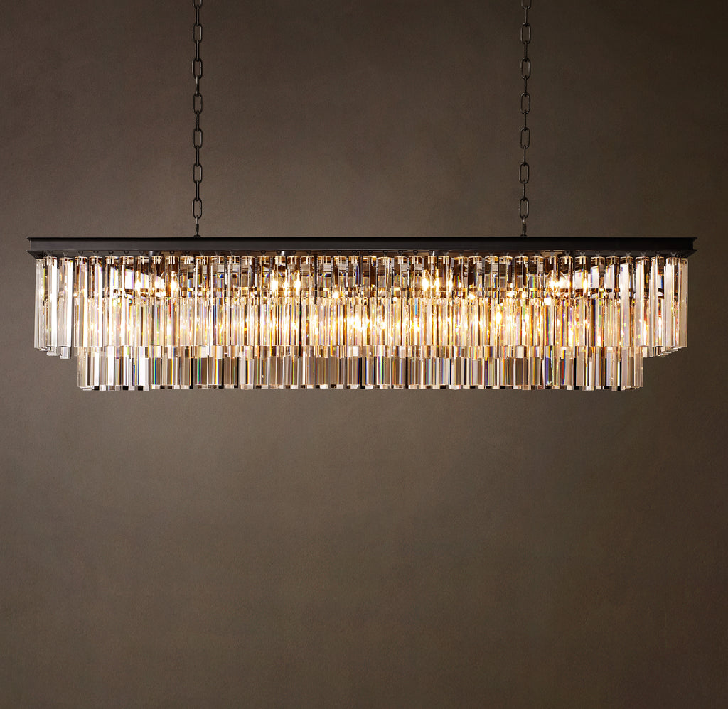 Artisan 1920s Odeon Rectangular Chandelier – 59" Iron