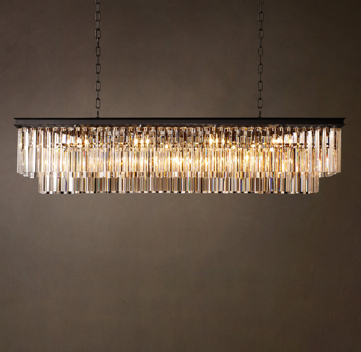 Artisan 1920s Odeon Rectangular Chandelier – 59" Iron