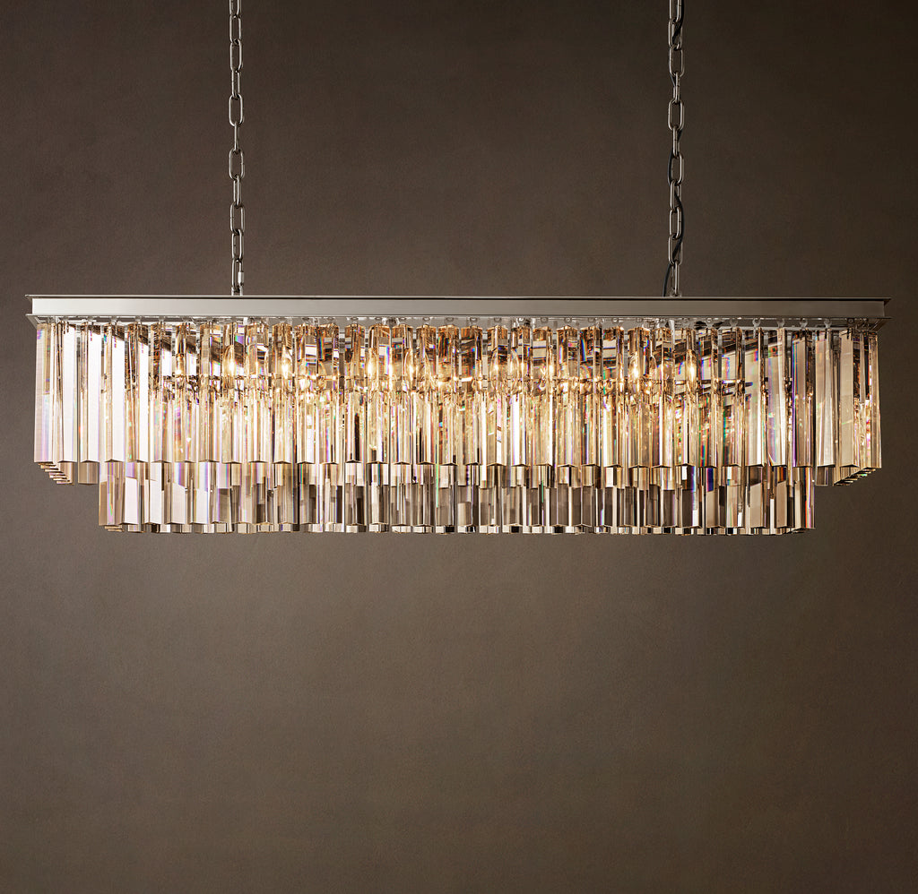 Artisan 1920s Odeon Rectangular Chandelier – 49" Polished Nickel