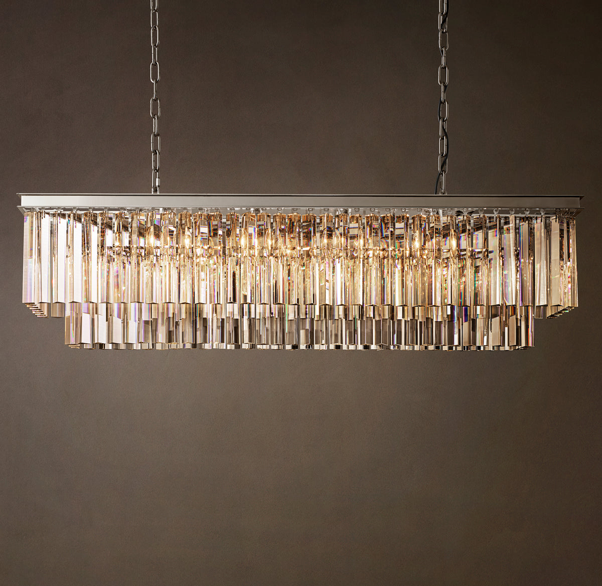Artisan 1920s Odeon Rectangular Chandelier – 49" Polished Nickel