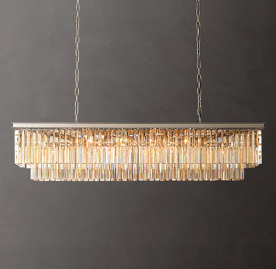 Artisan 1920s Odeon Rectangular Chandelier – 59" Polished Nickel