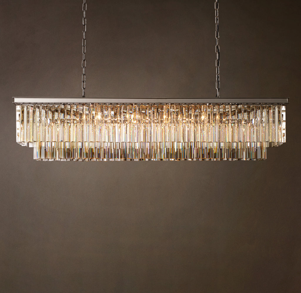 Artisan 1920s Odeon Rectangular Chandelier – 59" Polished Nickel