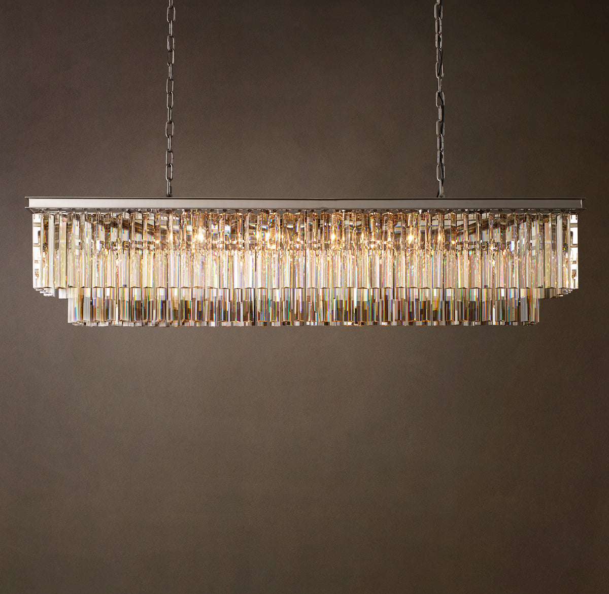 Artisan 1920s Odeon Rectangular Chandelier – 59" Polished Nickel