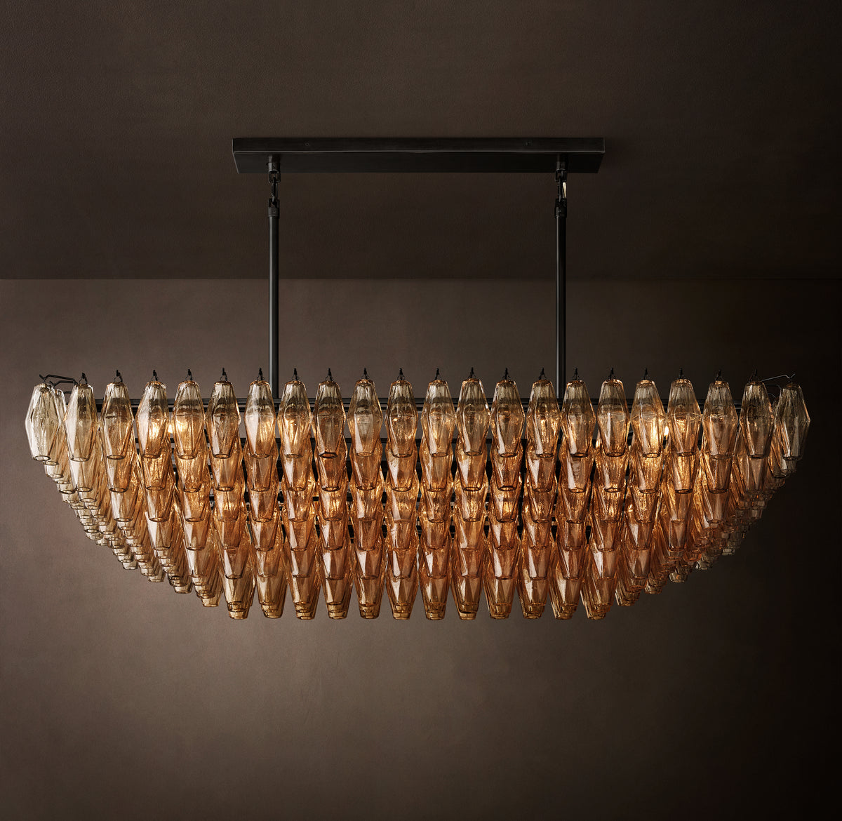Artisan Chiara Smoke Glass Tiered Rectangular Chandelier, alternate view