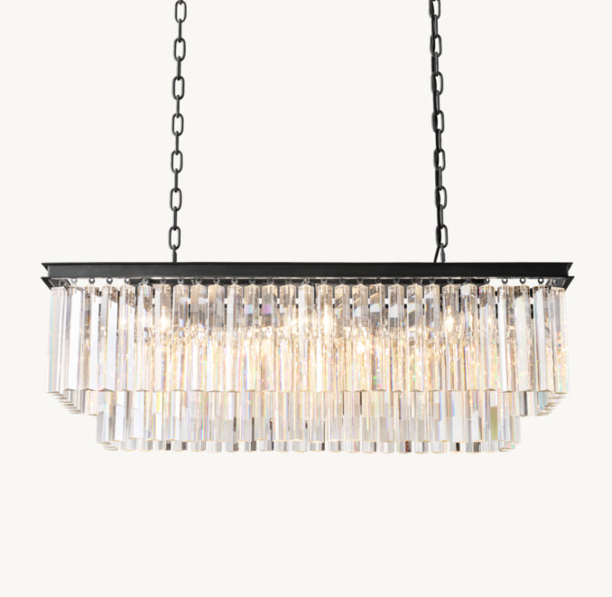 Artisan 1920s Odeon Rectangular Chandelier – 40" Iron