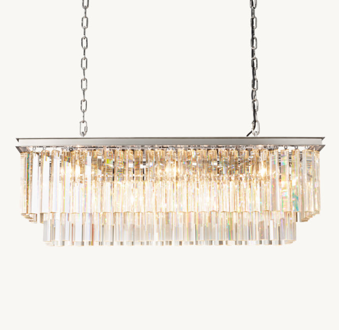 Artisan 1920s Odeon Rectangular Chandelier – 40" Polished Nickel