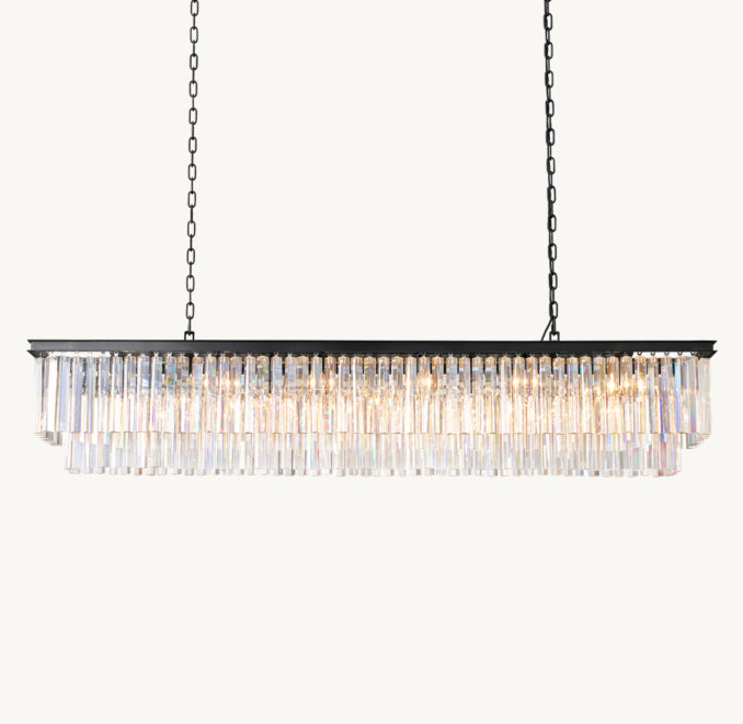 Artisan 1920s Odeon Rectangular Chandelier – 72" Iron