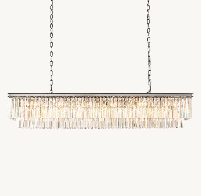 Artisan 1920s Odeon Rectangular Chandelier – 72" Polished Nickel