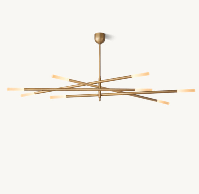 Sculptural Rousseau 8-Light Mobile Etched Rod Chandelier, alternate view
