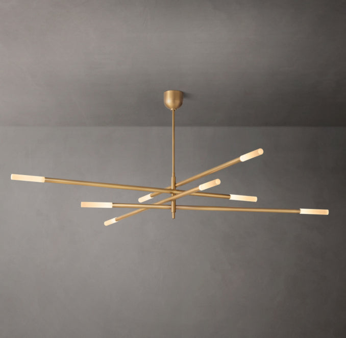Sculptural Rousseau 8-Light Mobile Etched Rod Chandelier