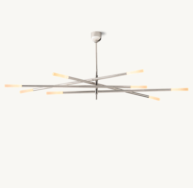 Sculptural Rousseau 8-Light Mobile Etched Rod Chandelier, alternate view