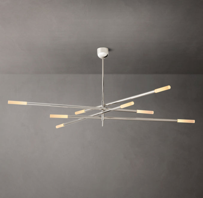 Sculptural Rousseau 8-Light Mobile Etched Rod Chandelier