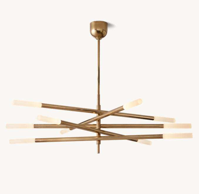 Sculptural Rousseau 10-Light Mobile Etched Rod Chandelier, alternate view