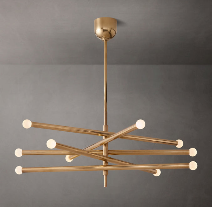 Sculptural Rousseau 10-Light Mobile Etched Rod Chandelier