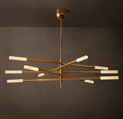 Sculptural Rousseau 10-Light Mobile Etched Rod Chandelier