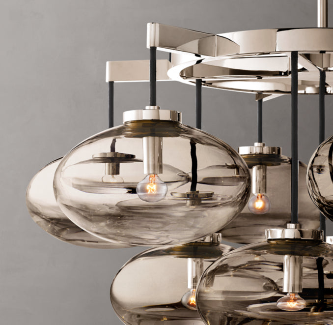 Sculptural Cabrette Clear Glass Round Chandelier