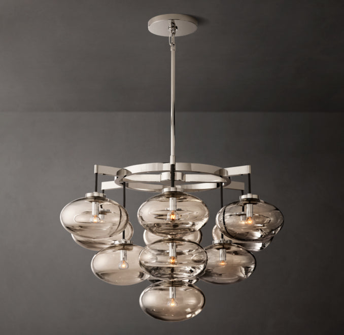 Sculptural Cabrette Clear Glass Round Chandelier