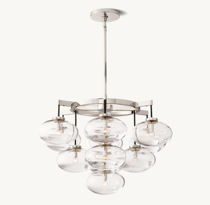 Sculptural Cabrette Clear Glass Round Chandelier