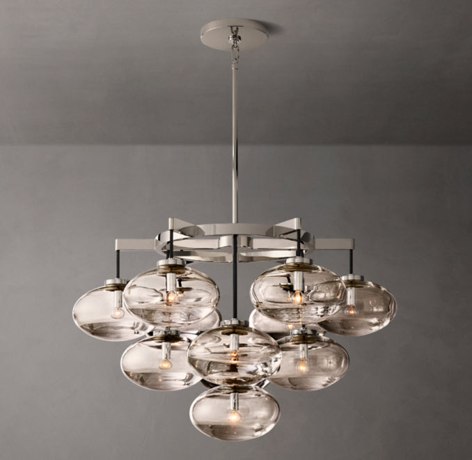 Sculptural Cabrette Clear Glass Round Chandelier