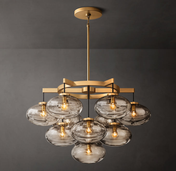 Sculptural Cabrette Clear Glass Round Chandelier