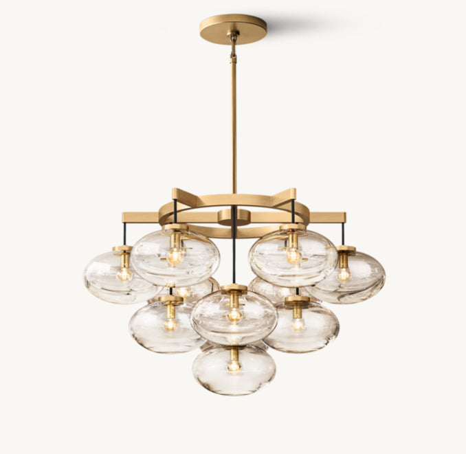 Sculptural Cabrette Clear Glass Round Chandelier