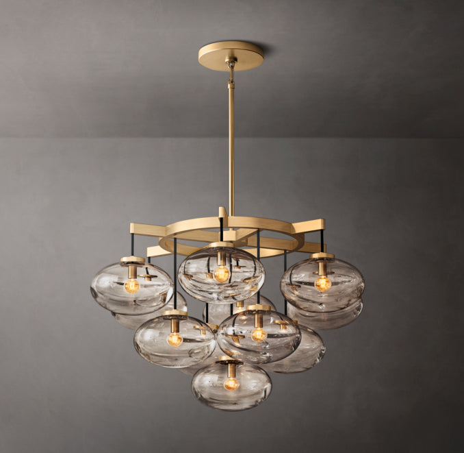 Sculptural Cabrette Clear Glass Round Chandelier