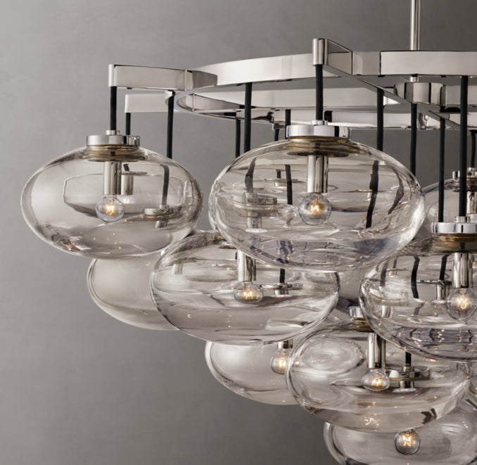 Sculptural Cabrette Clear Glass Round Chandelier