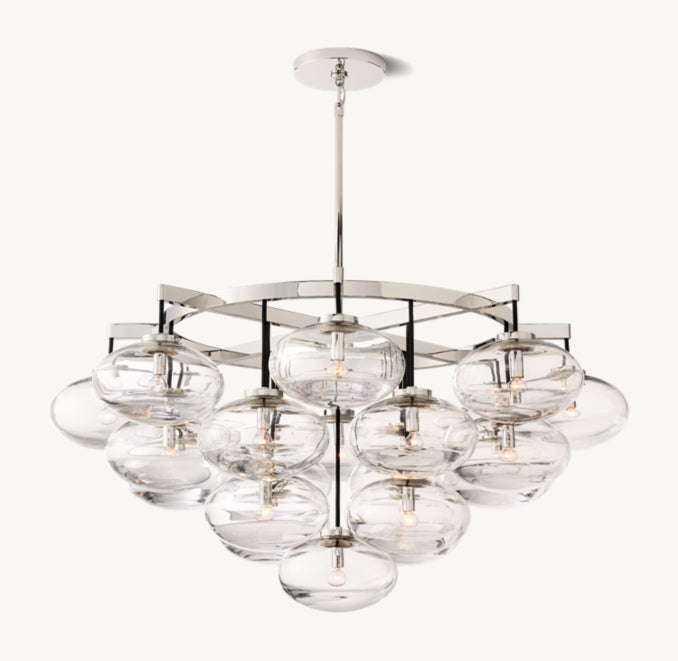 Sculptural Cabrette Clear Glass Round Chandelier