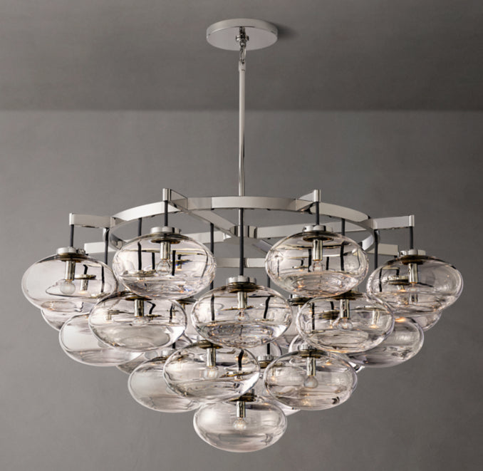 Sculptural Cabrette Clear Glass Round Chandelier