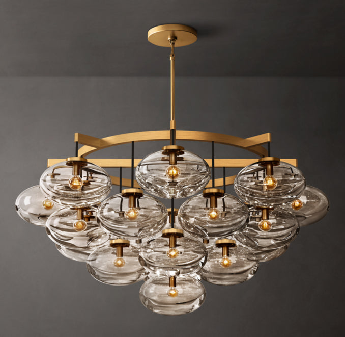 Sculptural Cabrette Clear Glass Round Chandelier