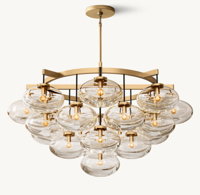 Sculptural Cabrette Clear Glass Round Chandelier