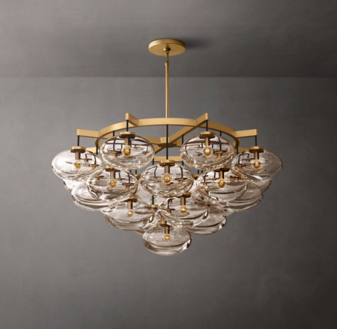 Sculptural Cabrette Clear Glass Round Chandelier