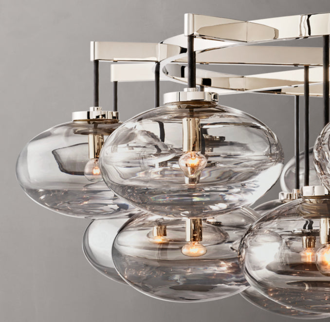 Sculptural Cabrette Clear Glass Round Chandelier