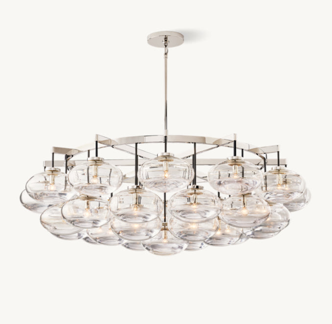 Sculptural Cabrette Clear Glass Round Chandelier