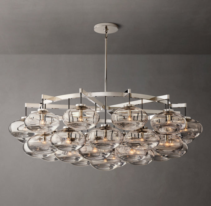 Sculptural Cabrette Clear Glass Round Chandelier