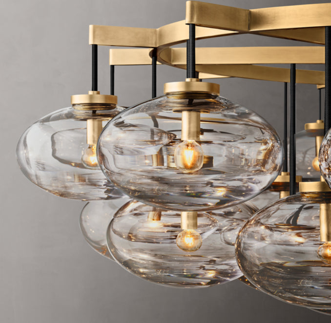 Sculptural Cabrette Clear Glass Round Chandelier