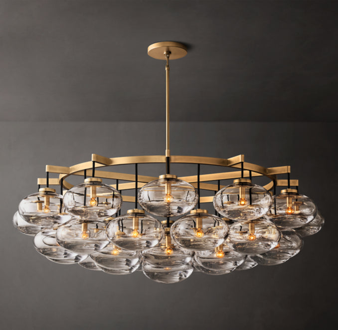 Sculptural Cabrette Clear Glass Round Chandelier