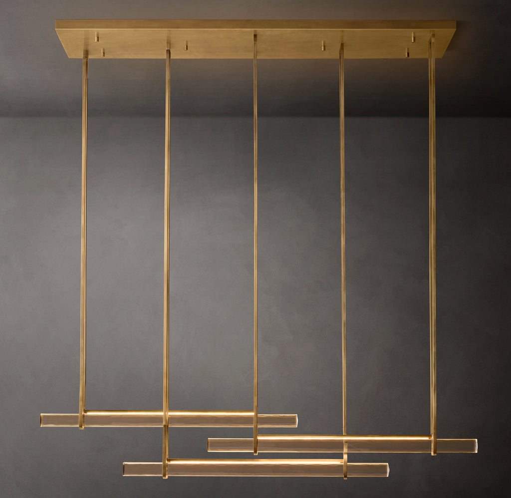Sculptural Audubon Crystal Triple Bar Linear Chandelier
