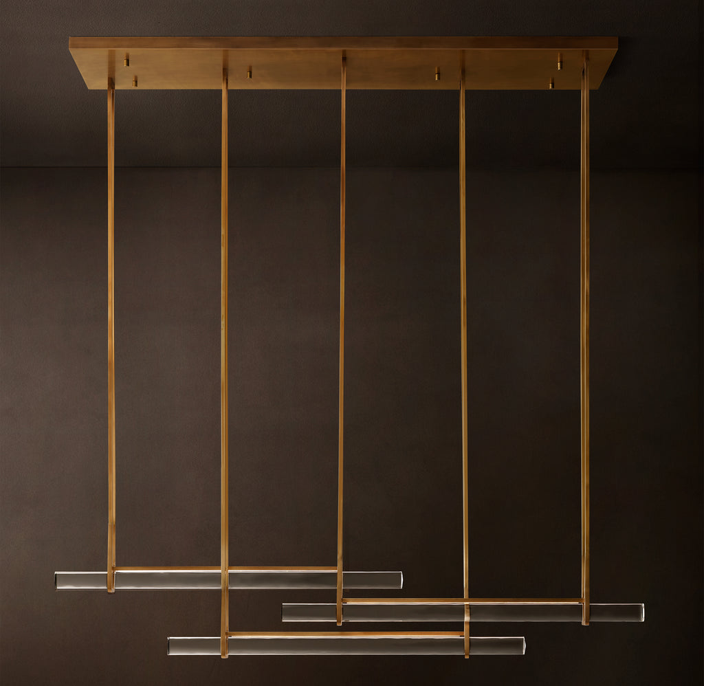 Sculptural Audubon Crystal Triple Bar Linear Chandelier – 60"