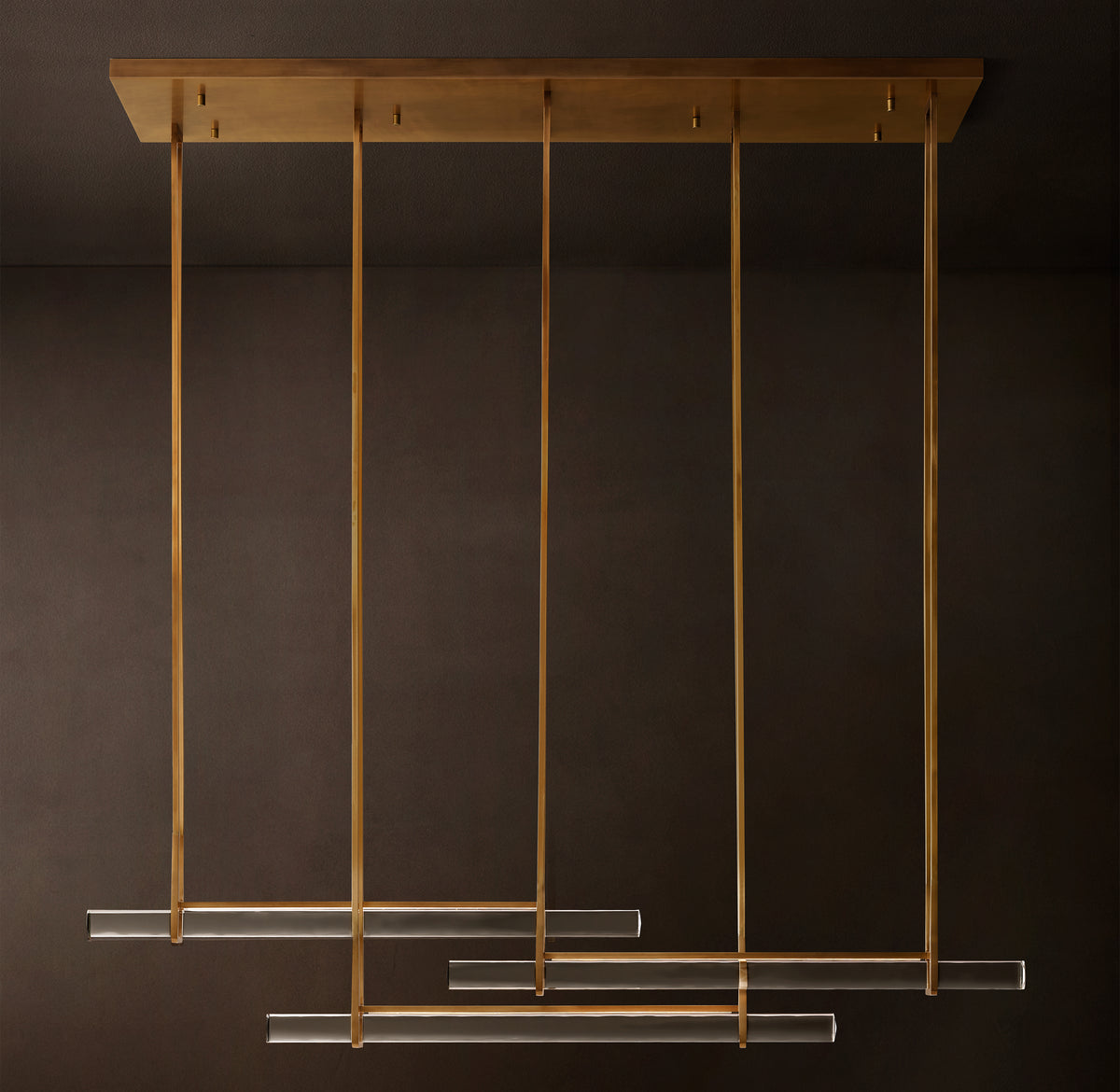 Sculptural Audubon Crystal Triple Bar Linear Chandelier – 60"