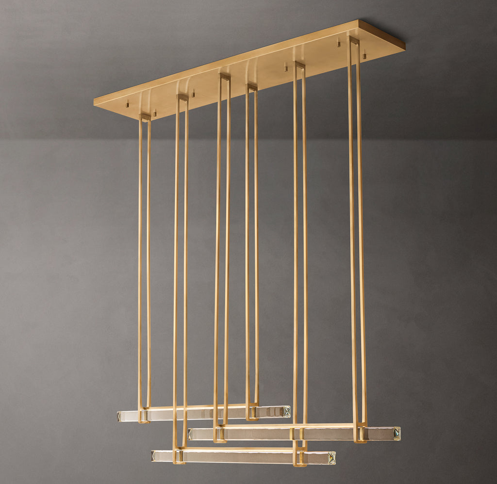 Sculptural Audubon Crystal Triple Bar Linear Chandelier – 60"
