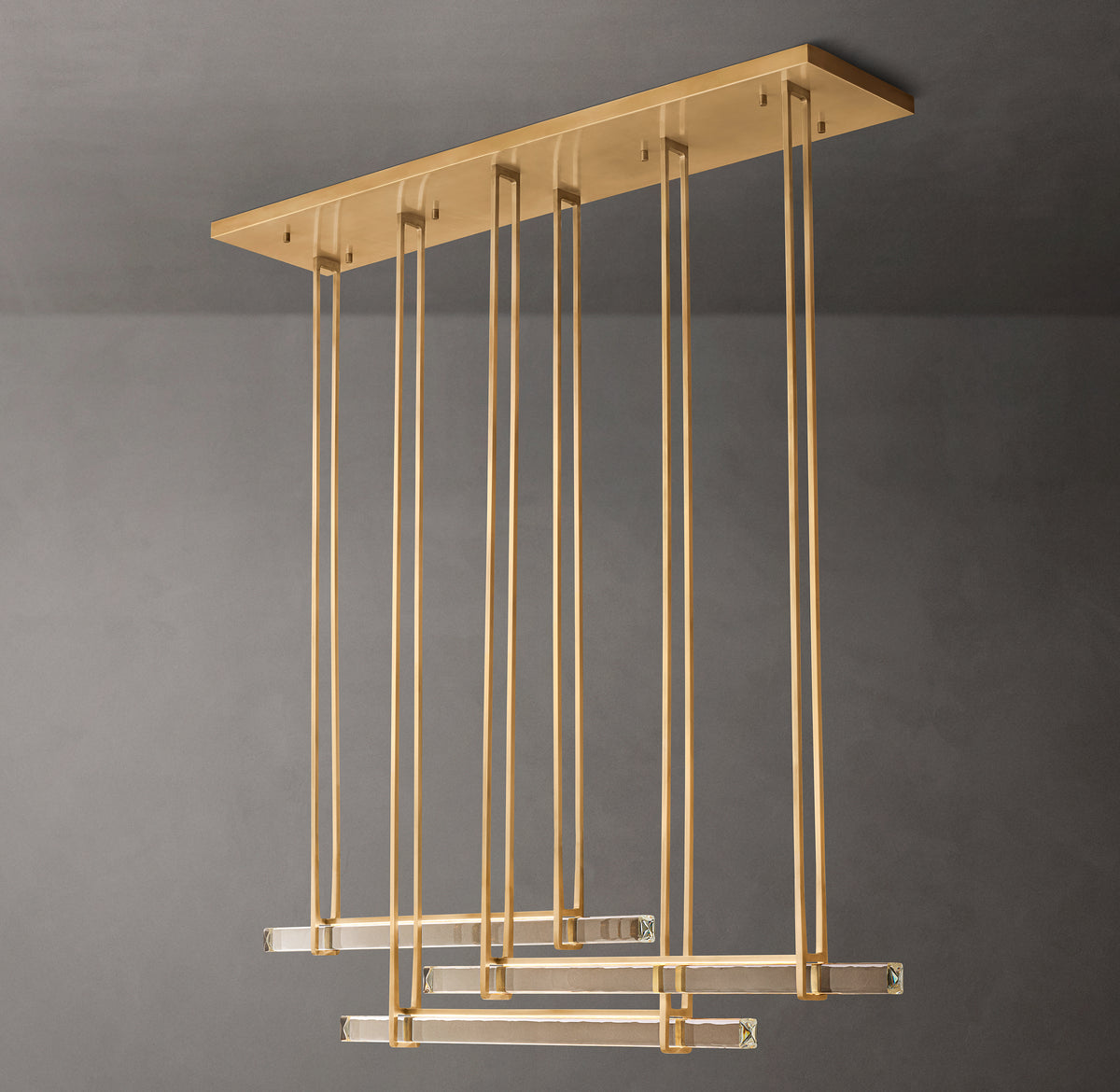Sculptural Audubon Crystal Triple Bar Linear Chandelier – 60"