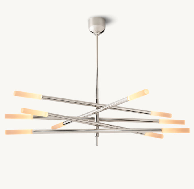Sculptural Rousseau 10-Light Mobile Etched Rod Chandelier