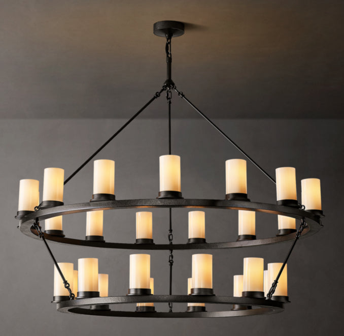Artisan Ondra Round Two-Tier Milk Glass Chandelier