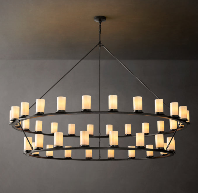 Artisan Ondra Round Two-Tier Milk Glass Chandelier
