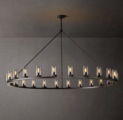 Artisan Ondra Round Clear Glass Chandelier – 72" Iron