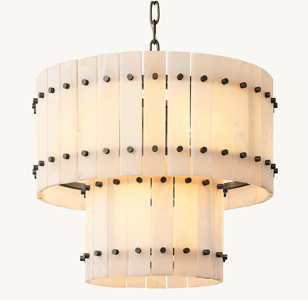 Sculptural San Marco Alabaster Two-Tier Round Chandelier, alternate view