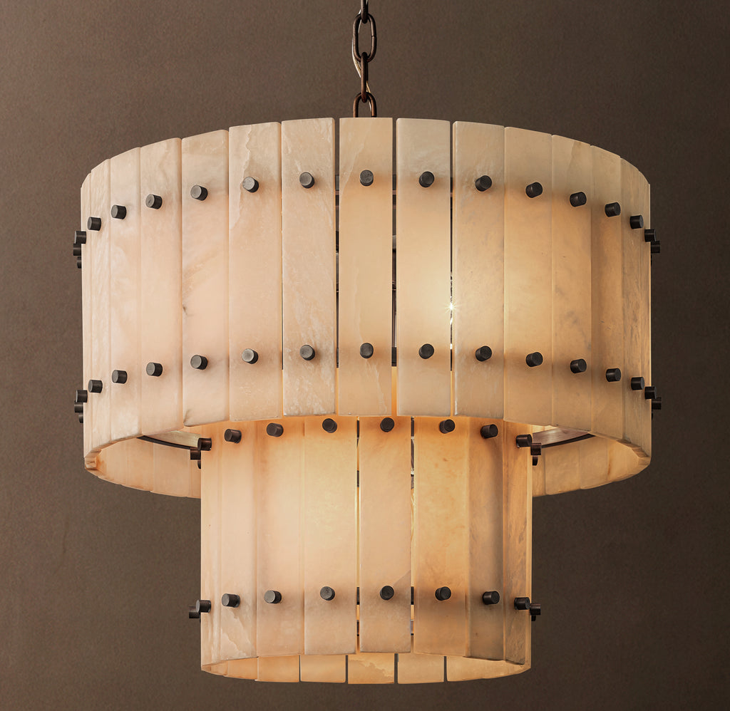 Sculptural San Marco Alabaster Two-Tier Round Chandelier – 22" Bronze